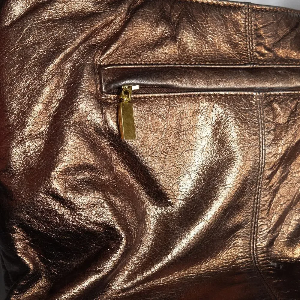 Valerie Jean Metallic Leather Shoulder Bag Bronze OS Y2K Boho Glam Studded